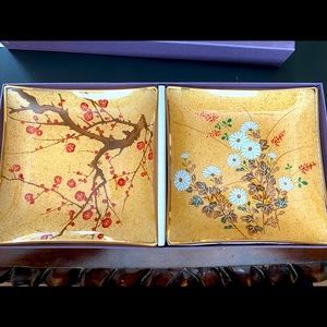 Vintage 70s Korin Japan golden square glass plate